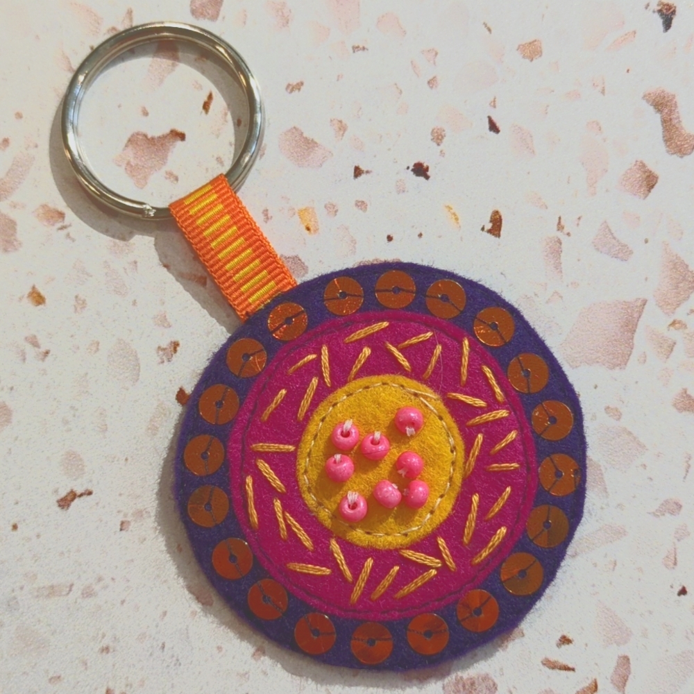 Beautiful Inside & Out Handcrafted Key Fob Medallion Sequins Beads Gift | New #5